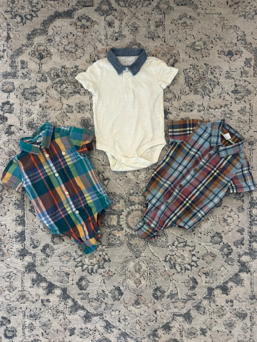 Baby GAP Plaid Collared Onesies in Green & Blue Tones